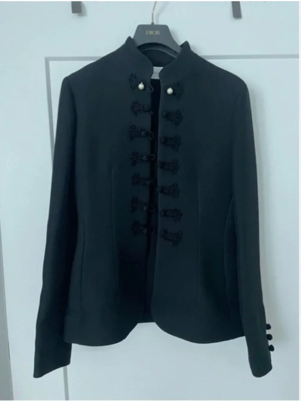 Authentic Christian Dior Fitted Wool Mandarin Collar Jacket Black Size 4 Blazer
